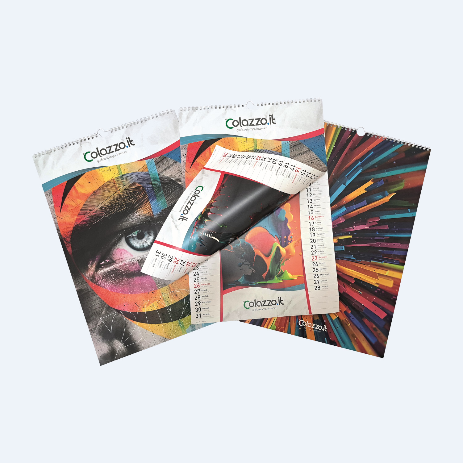 Calendari da Parete 4 fogli totalmente personalizzati con stampa a colori di 8 immagini e logo della vostra azienda. Modello 320x470mm.