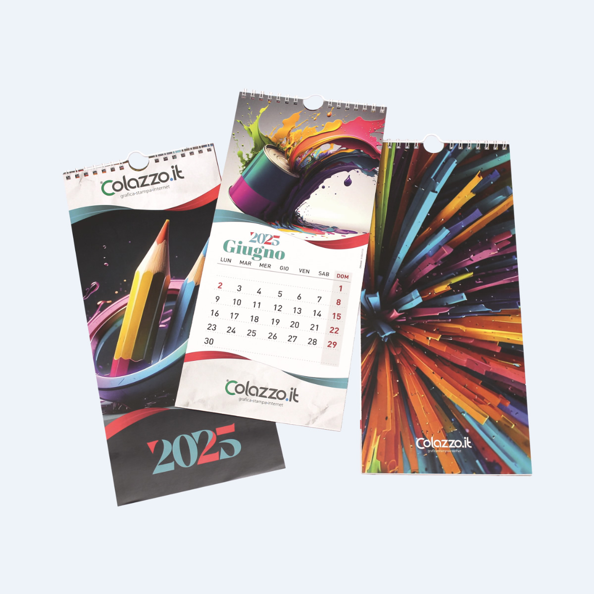Calendari da Parete 7 fogli totalmente personalizzati con stampa a colori di 14 immagini e logo della vostra azienda. Modello 145x320mm.
