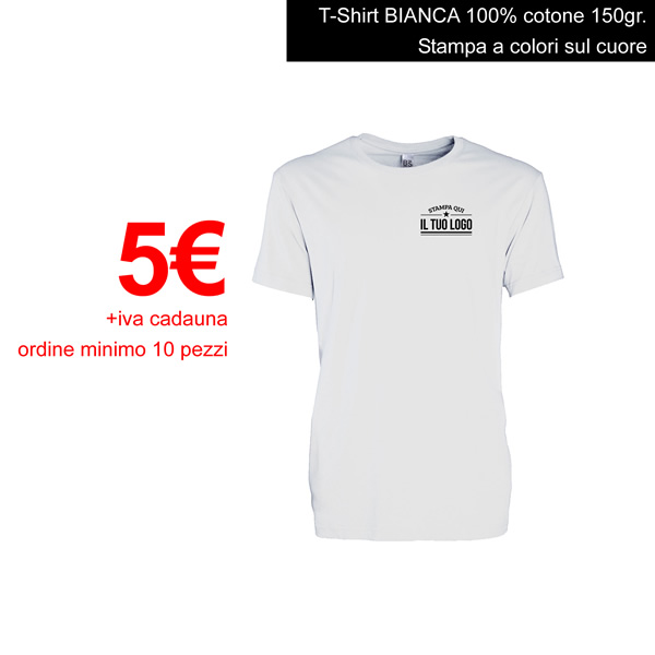 T-shirt manica corta - 100% Cotone 150gr. - Personalizzate a colori - Bianca 5€+iva cadauna