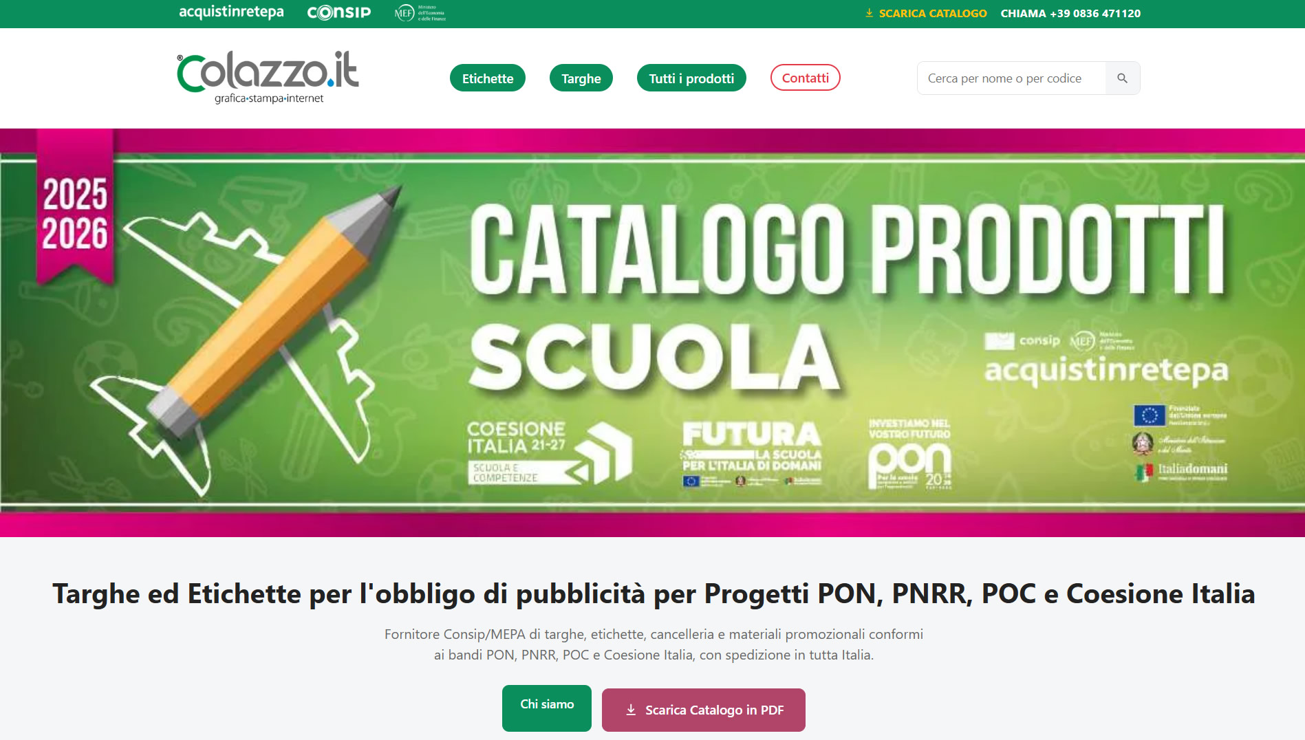 È online ProdottiScuole.it: il nuovo portale Colazzo Srl dedicato a targhe ed etichette PON/PNRR per le scuole