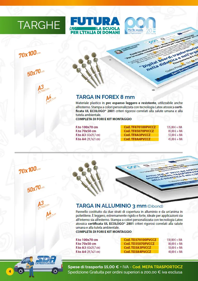 Targe in Forex Catalogo Targhe, Etichette ed altri prodotti per promuovere i progetti PNRR nelle Scuole e negli Enti pubblici